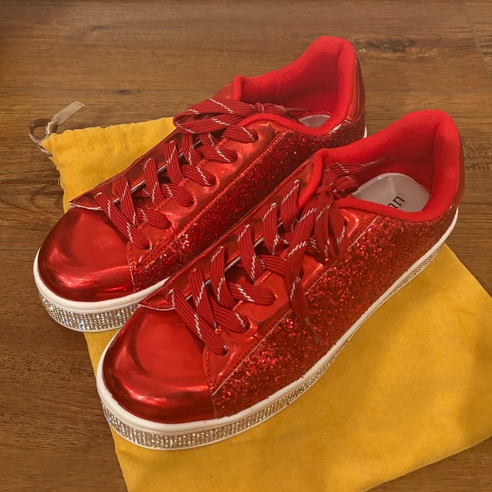 Red Glitter Sneakers with Rhinestone Soles